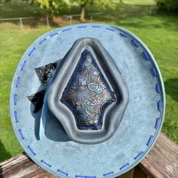 Maleficent Inspired Burned Cowboy Hat with Butterfly Dragonfly Leather - Picture 2 of 6